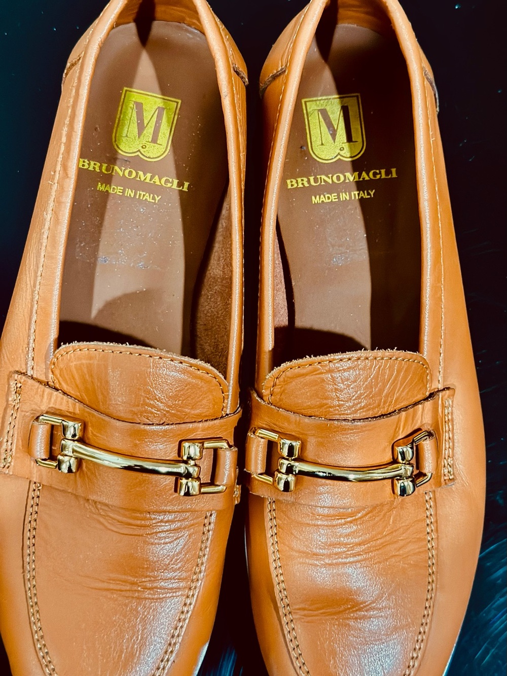 Bruno Magli Tan Leather Bit-Detail Slip-On Loafers